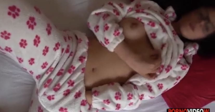 Caresses himself in pajamas