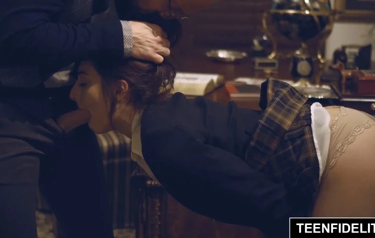 The schoolgirl sucks the teacher and receives sperm on the face