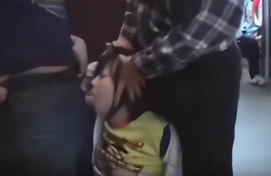 Asian was put on their knees and fucked in the mouth at work